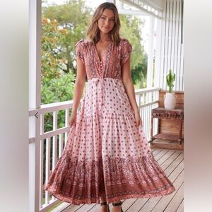 NWT JAASE Rose Quartz Melissa Maxi dress 16 plus size boho Paisley Cottagecore